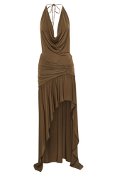 Serenity Ruched Slinky Maxi Dress - Chocolate